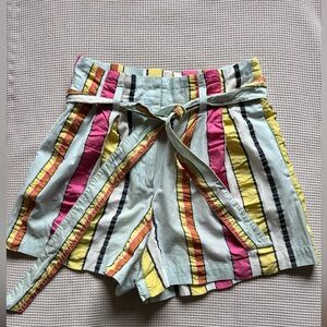 J. Crew Striped High-Waist Tie Shorts in Blue, Pink & Yellow